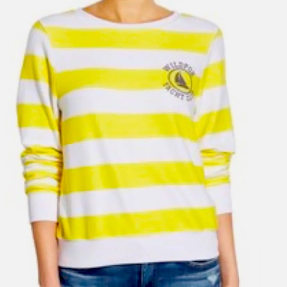 Wildfox Yacht Club Yellow Stripe Sweat Sweatshirt Size Medium - Picture 1 of 5